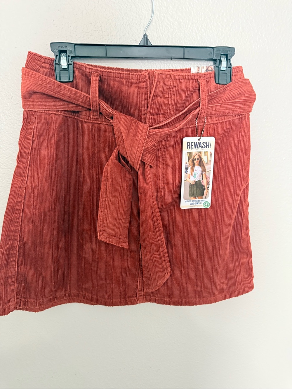 Rewash Rust-Orange Corduroy Tie-Waist Mini Skirt